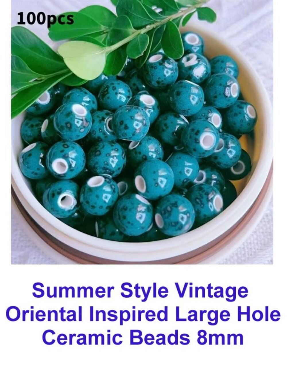 Summer Style Vintage Oriental Inspired Large Hole Ceramic Beads 8mm 100 Beads
